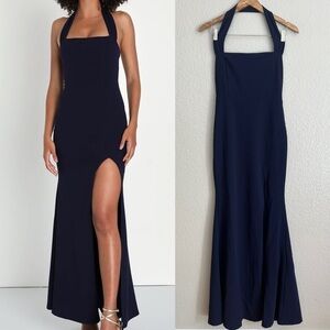 NWOT Elegant Behavior Navy Blue Halter Mermaid Maxi Dress